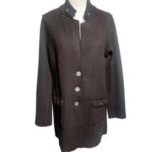 Eileen Fisher Brown Long Sleeve Wool Tunic Long Jacket Size Petite Medium